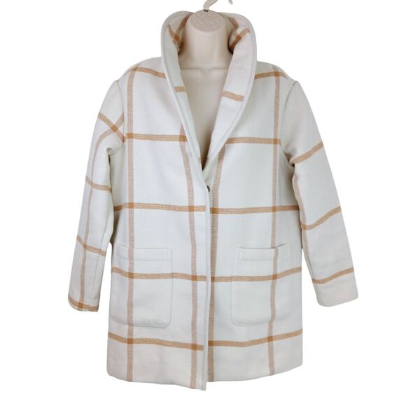 MARINE LAYER XS Liverpool Shawl Collar Coatigan in Cream Camel Windowpane - Picture 2 of 7